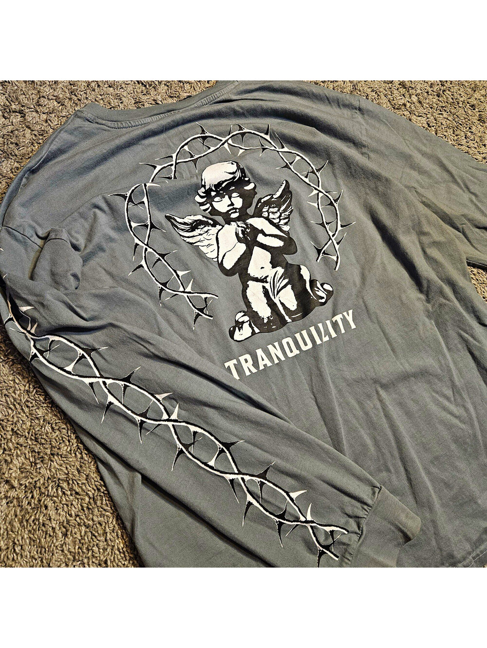 H&M gray cotton jersey graphic tee Tranquility Angel relaxed fit XL crew neck